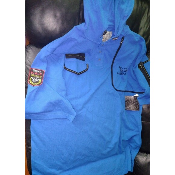 Triple F.a.t Goose Mens Hooded Shirt Short sleeve 2XL Zip Phone pocket Vintage - Picture 1 of 12
